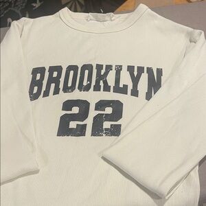 Primark White Crewneck Sweater with Brooklyn 22 Print
